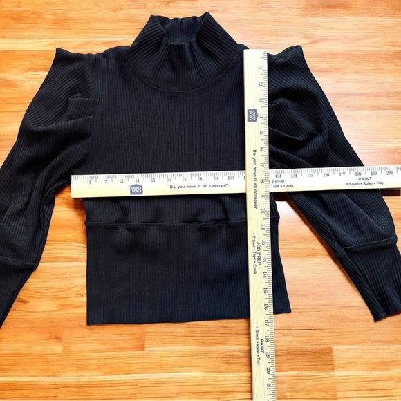 FREE PEOPLE Black Ribbed Puff Shoulder Mock Neck Sweater - Size Small - Picture 12 of 16
